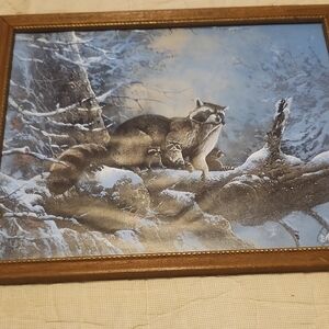 Raccoon Family Winter Scene Framed Art